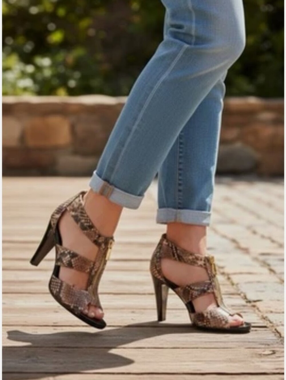 Michael Kors Berkley T-Strap High Heel Sandals in Sand Python Size 8